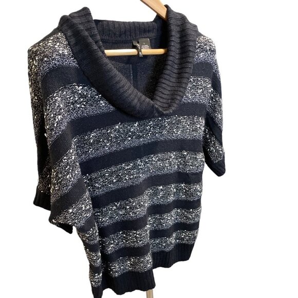 New Directions Navy White Cowl Neck Butterfly Short Sleeve Sweater Sz L - Picture 3 of 8